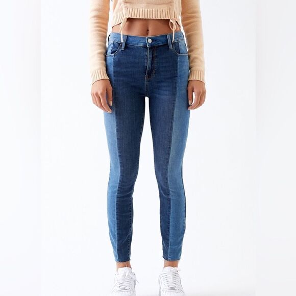 PacSun High Rise Jegging Blue Two Tone High Waisted Skinny Jeans Raw Hem Ankle - Picture 1 of 12